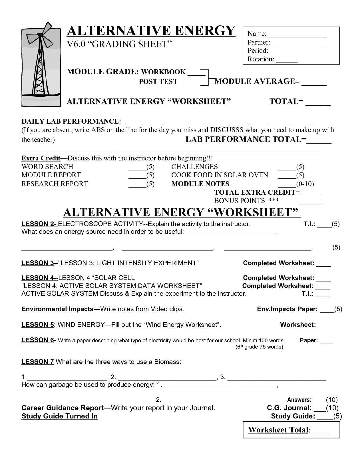 Alternative Energy Sources Worksheet