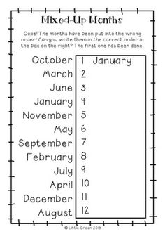 Free Printable Months Worksheets