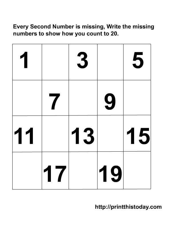 Missing Number Worksheets 1-20