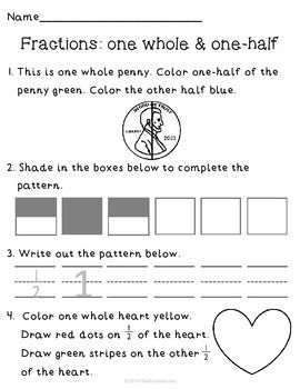 One Whole Fraction Worksheet Kindergarten