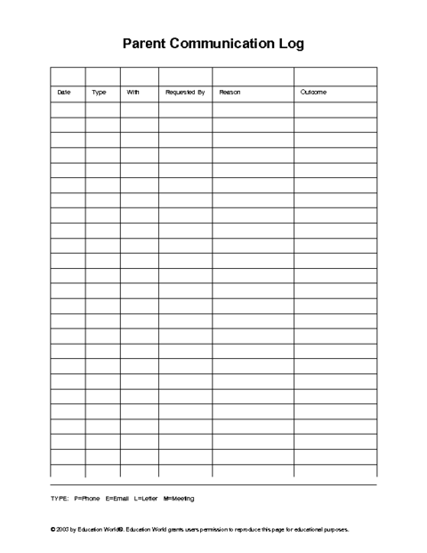 Parent Communication Log Template