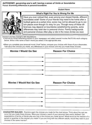 Personal Boundaries Worksheet