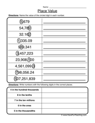 Place Value Notation Worksheets