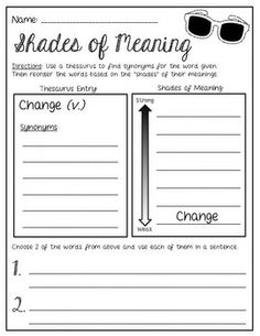 Shades of Meaning Worksheets