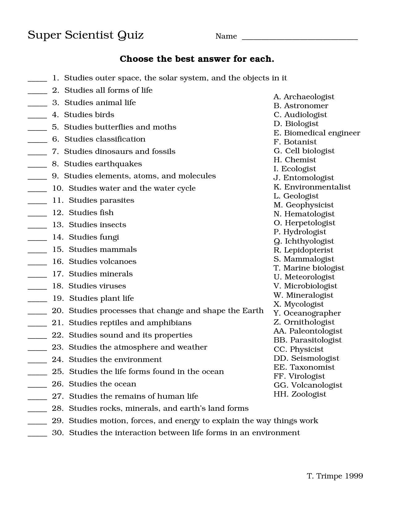 Teacher Answer Key And The Worksheet