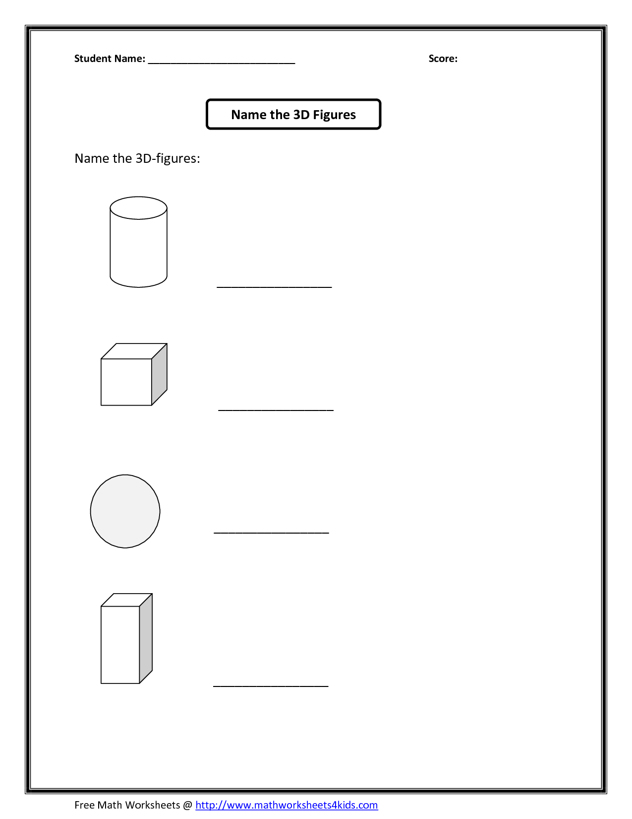 3D Math Worksheets