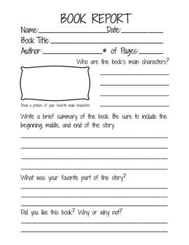 4th Grade Book Report Template for Students