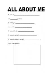 All About Me Student Information Sheet