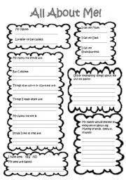 All About Me Template Worksheet