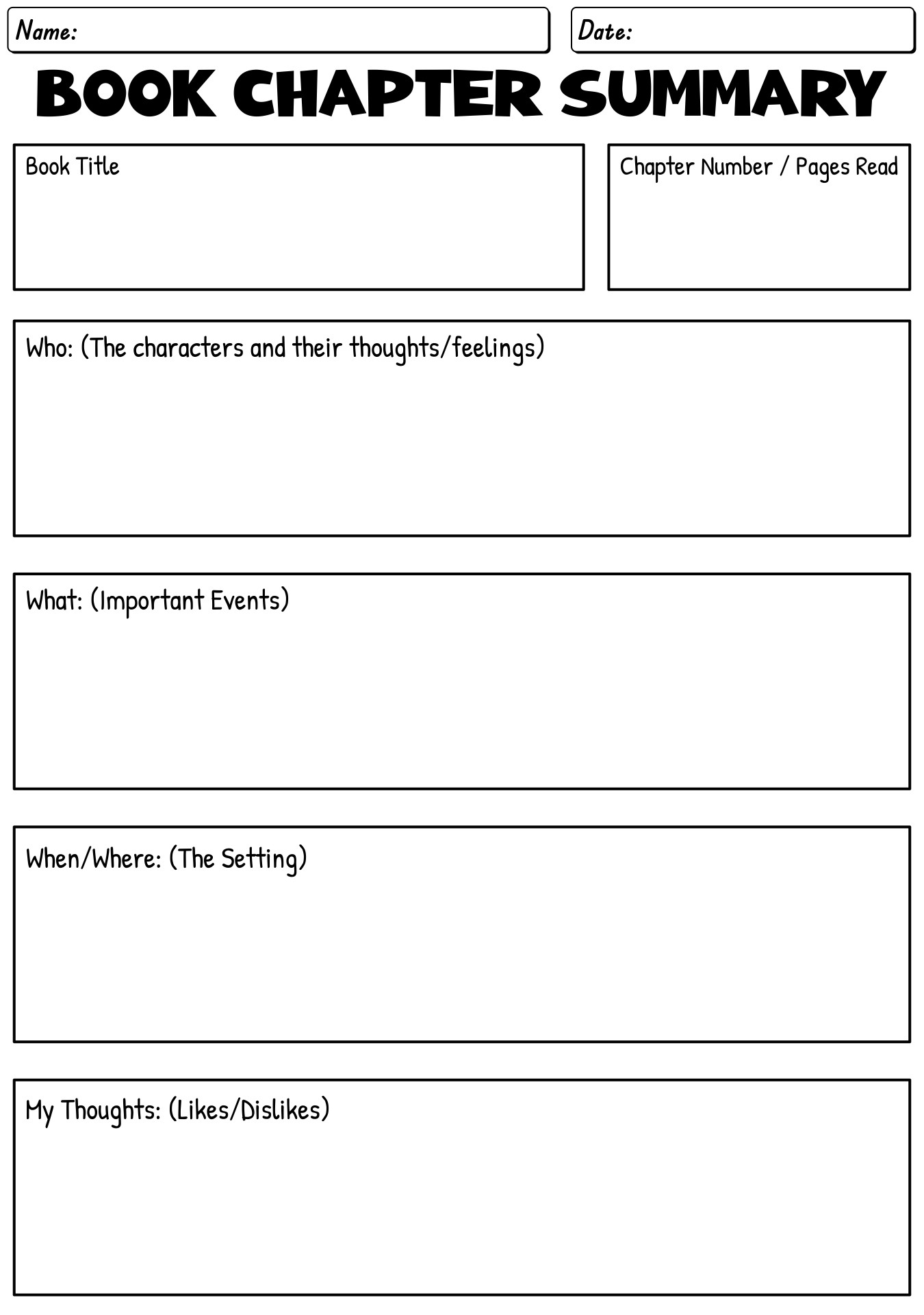 Book Chapter Summary Graphic Organizer