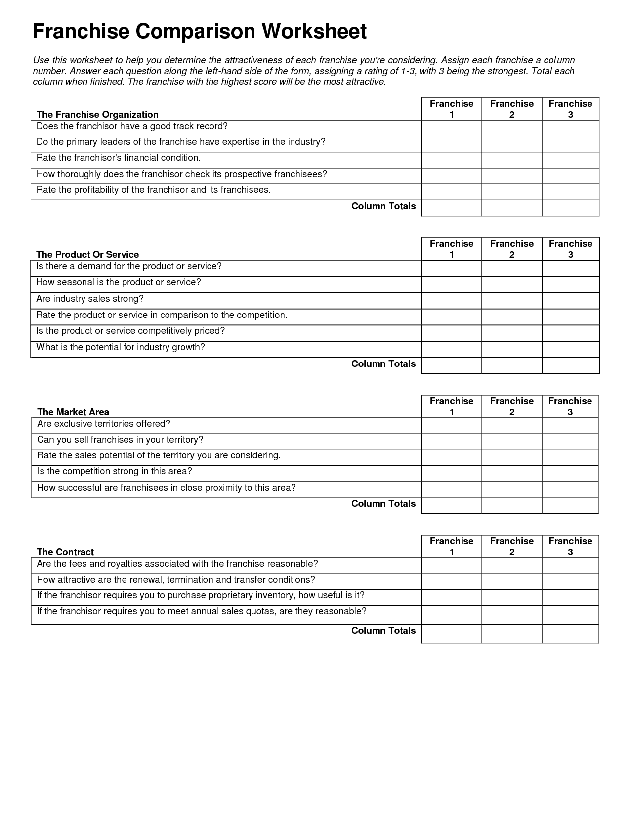 Job Comparison Worksheet Printable