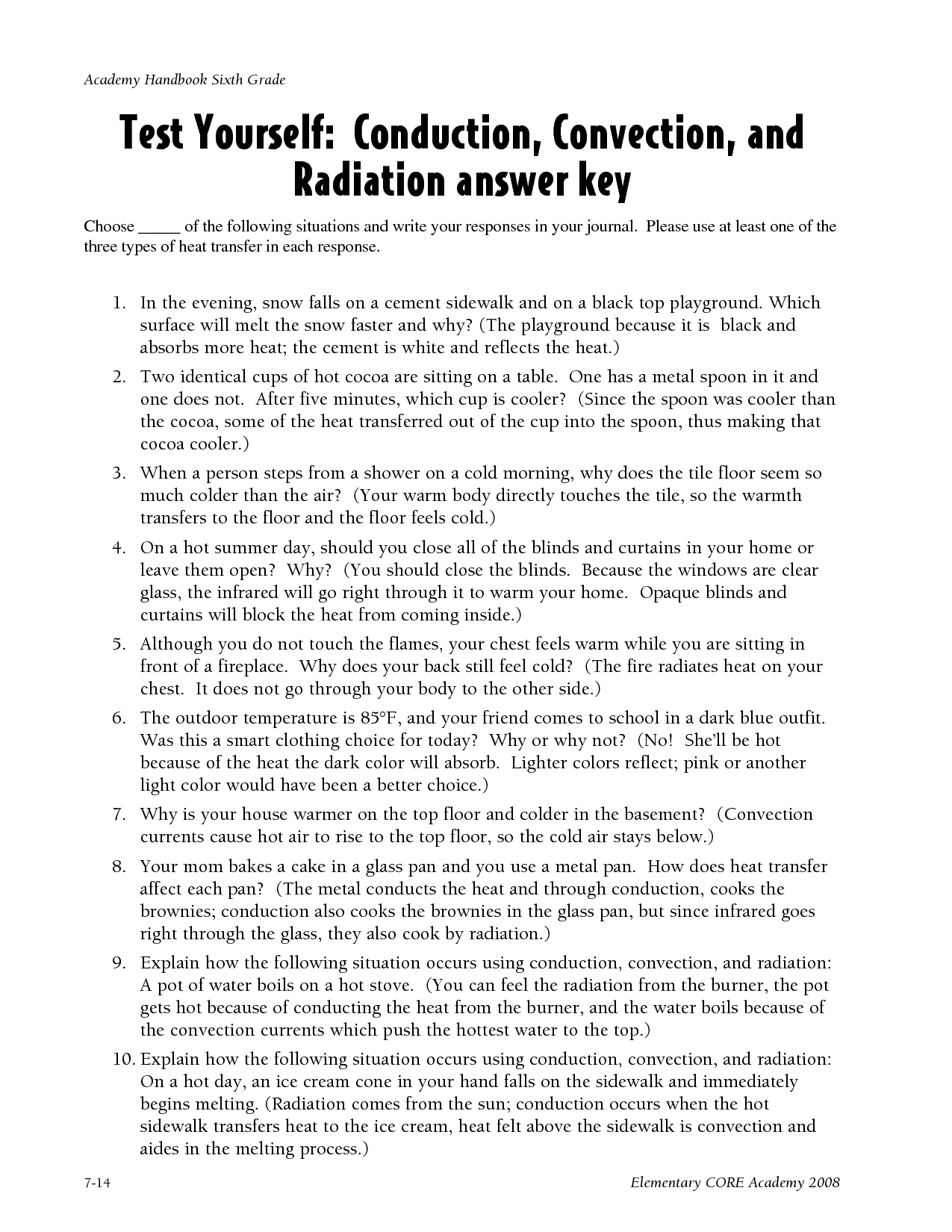 Conduction Convection Radiation Worksheet Answer Key