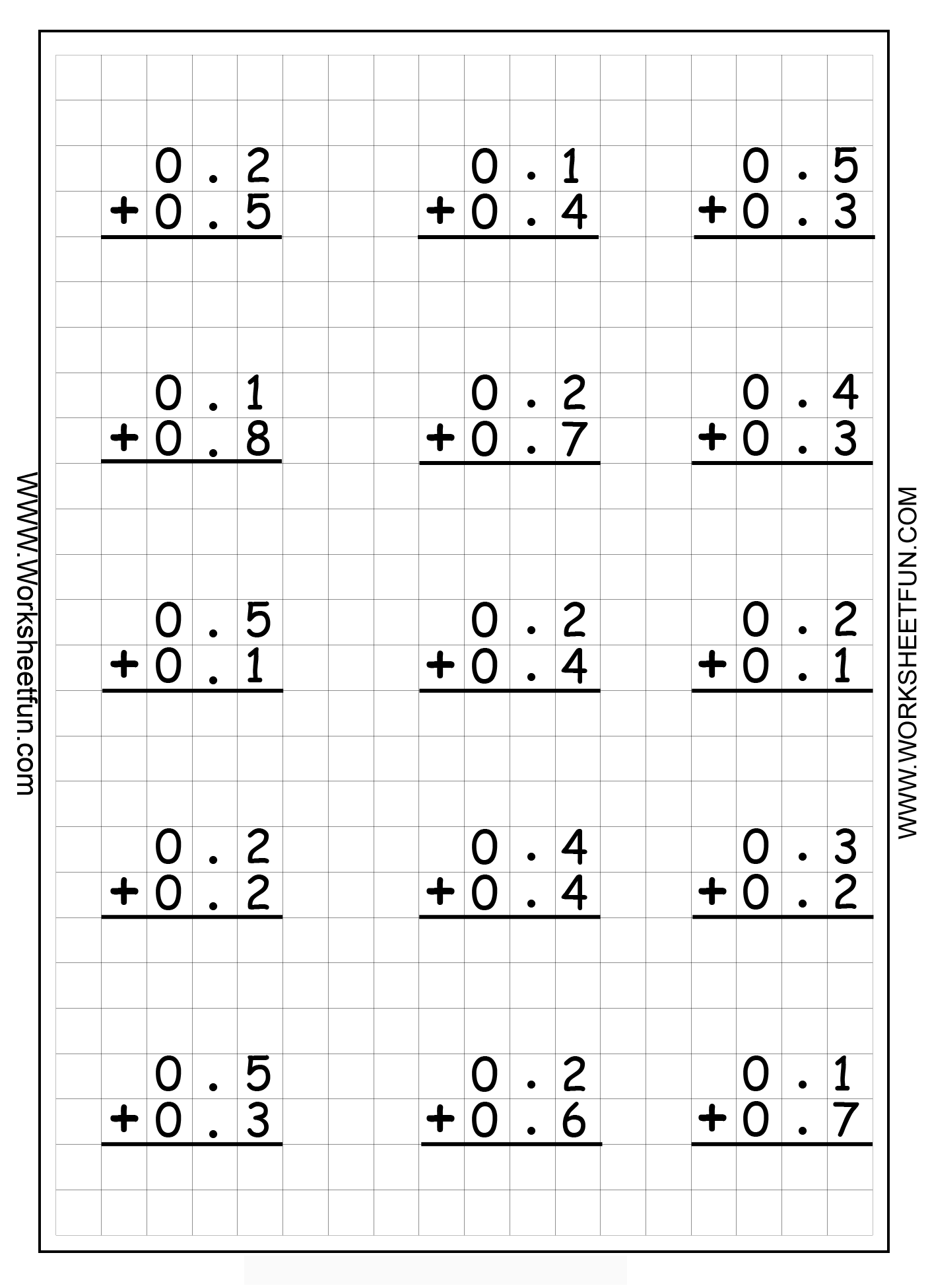 Decimal Addition Worksheets