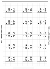 Decimal Subtraction Worksheets