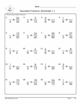 Equivalent Fractions Worksheet