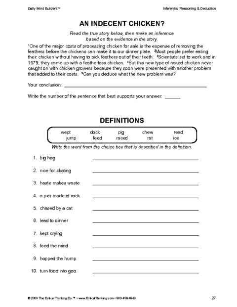 Free Critical Thinking Worksheets