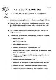 Getting to Know You Activity Worksheet