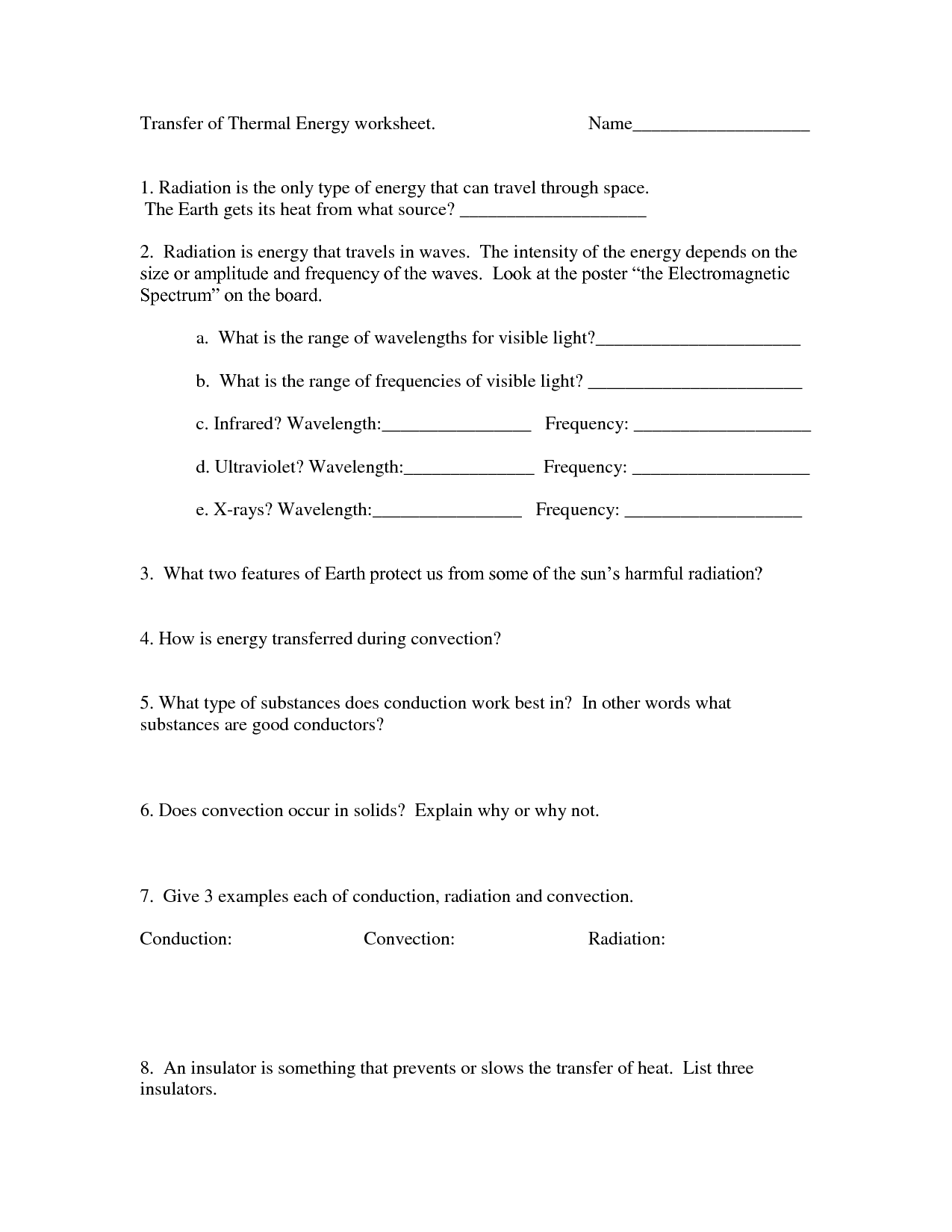 Heat Energy Transfer Worksheet