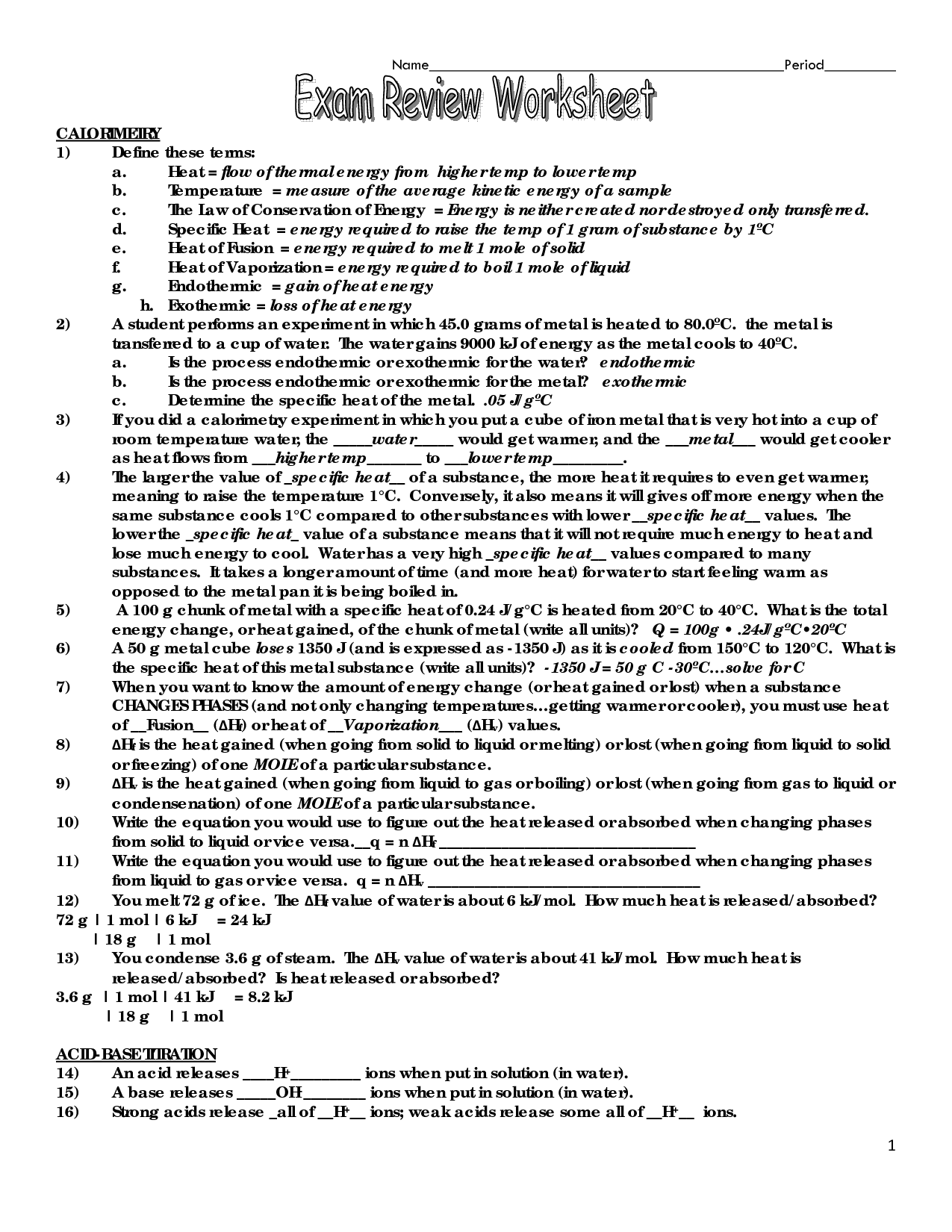 Heat Transfer Worksheet Answer Key