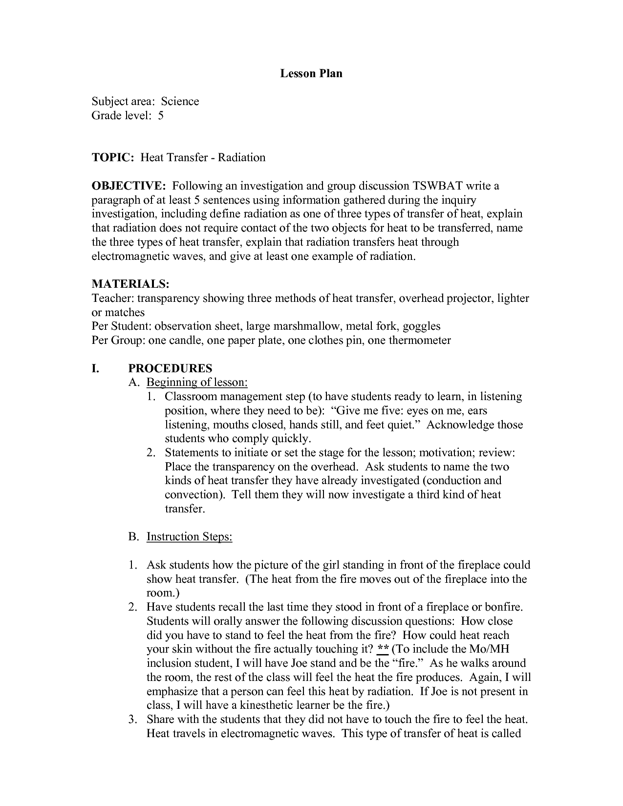 Methods of Heat Transfer Worksheet Answer Key