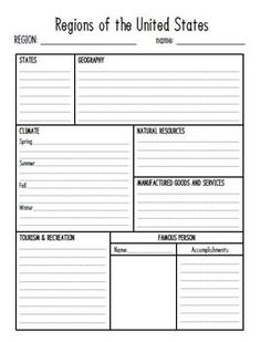 Regions of the United States Worksheets