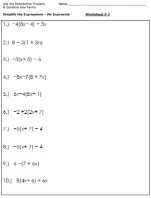 Simplifying Algebraic Expressions Worksheet