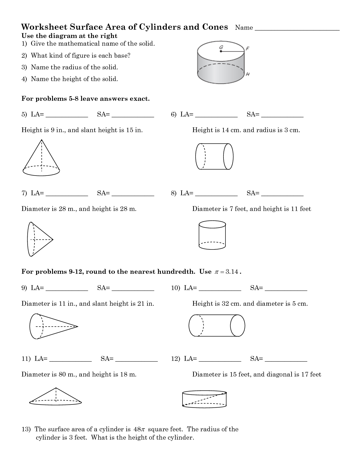 Volume Of A Cylinder Worksheet
