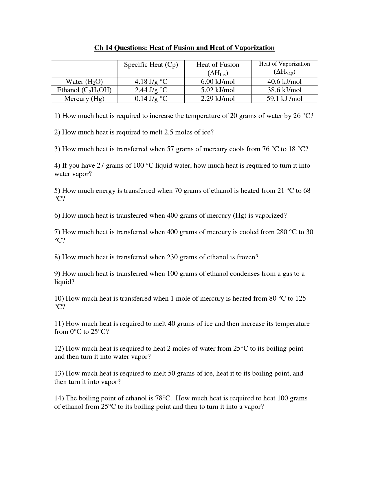 Thermal Energy Worksheet Heat and Temperature