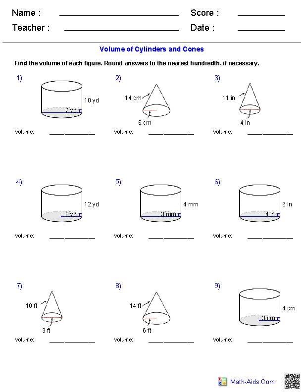 Volume Cone Worksheet