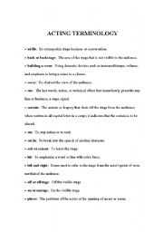Acting and Theatre Terminology Worksheet