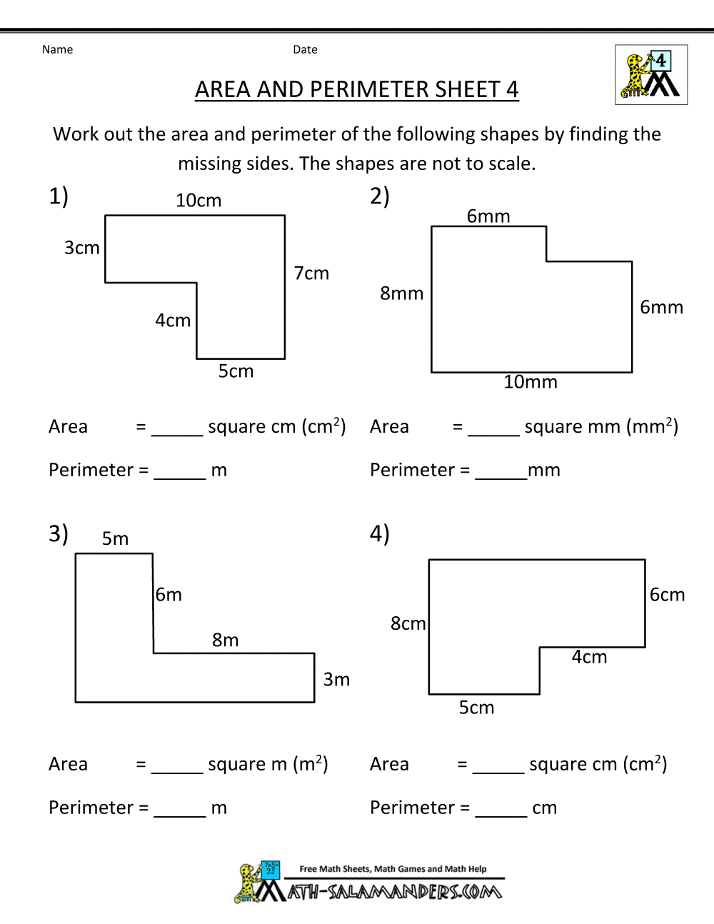 Area and Perimeter Worksheets 3rd Grade