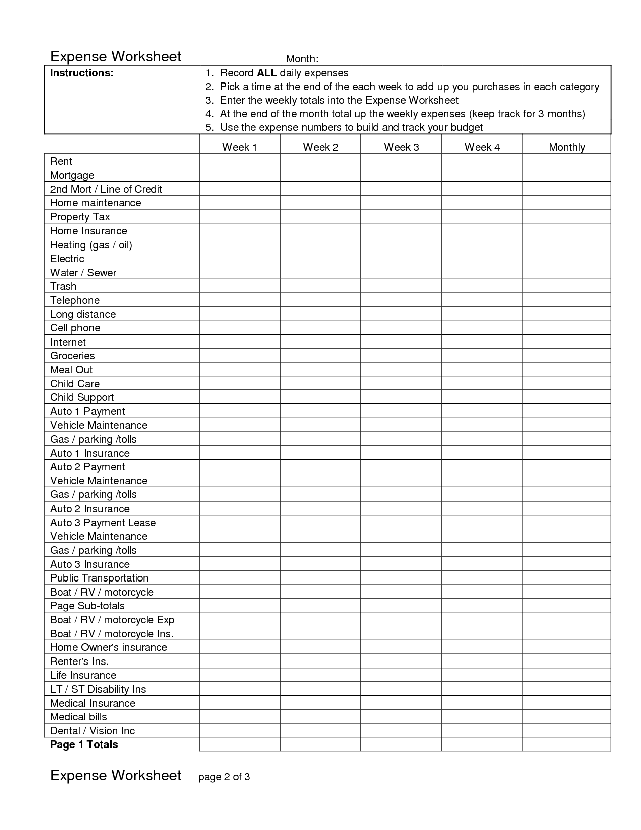 Printable Business Income And Expense Worksheet