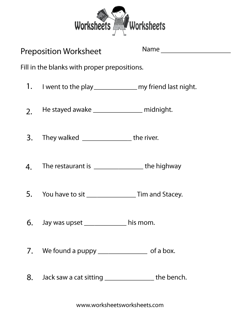 Free Printable Preposition Worksheets