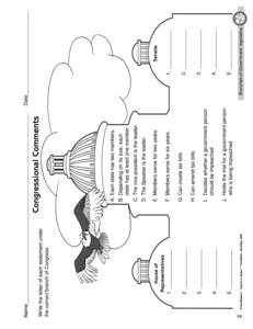 Legislative Branch of Government Worksheet