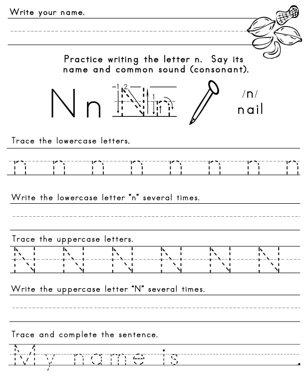 Letter N Words Worksheets