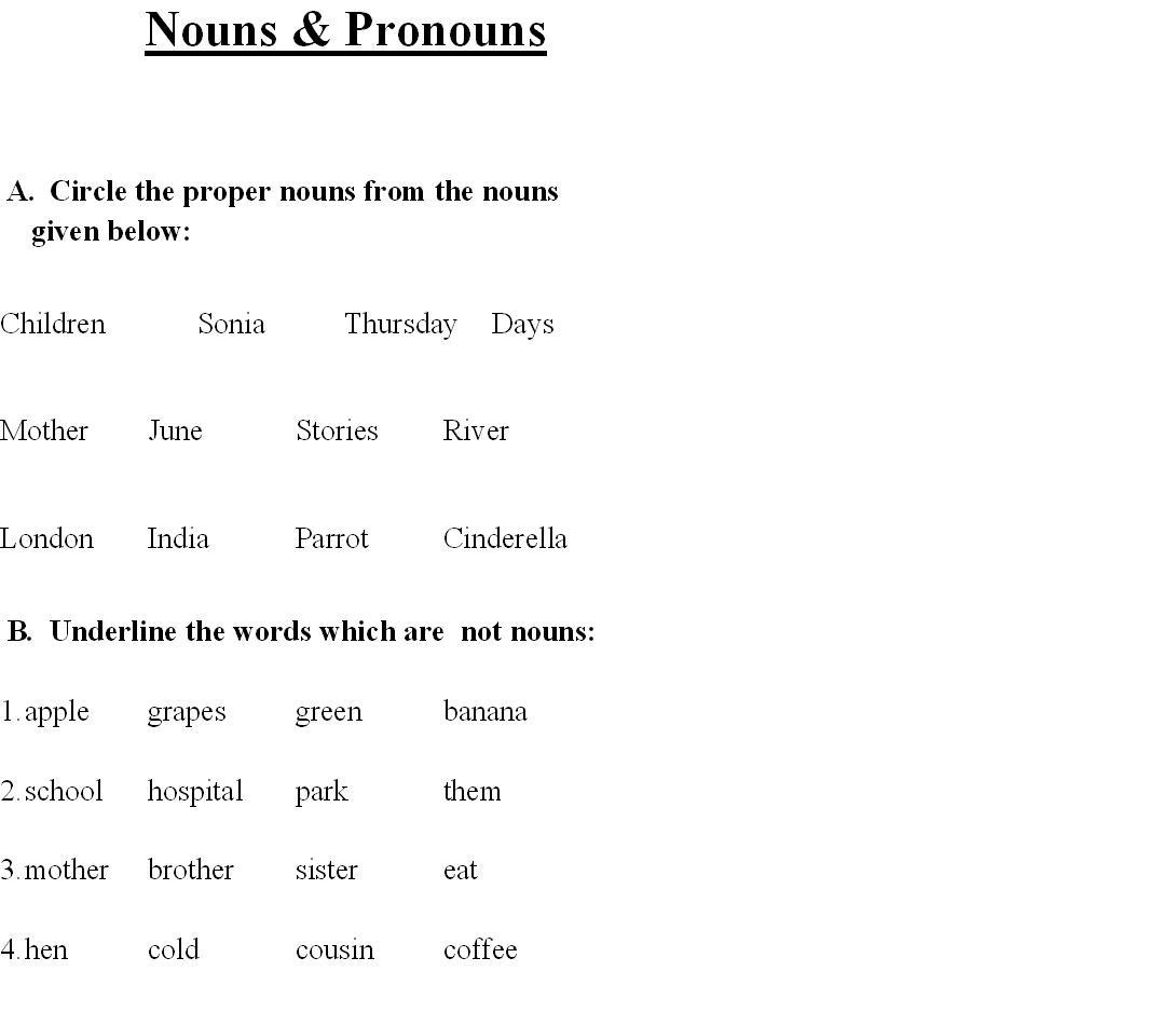 Nouns and Pronouns Worksheet