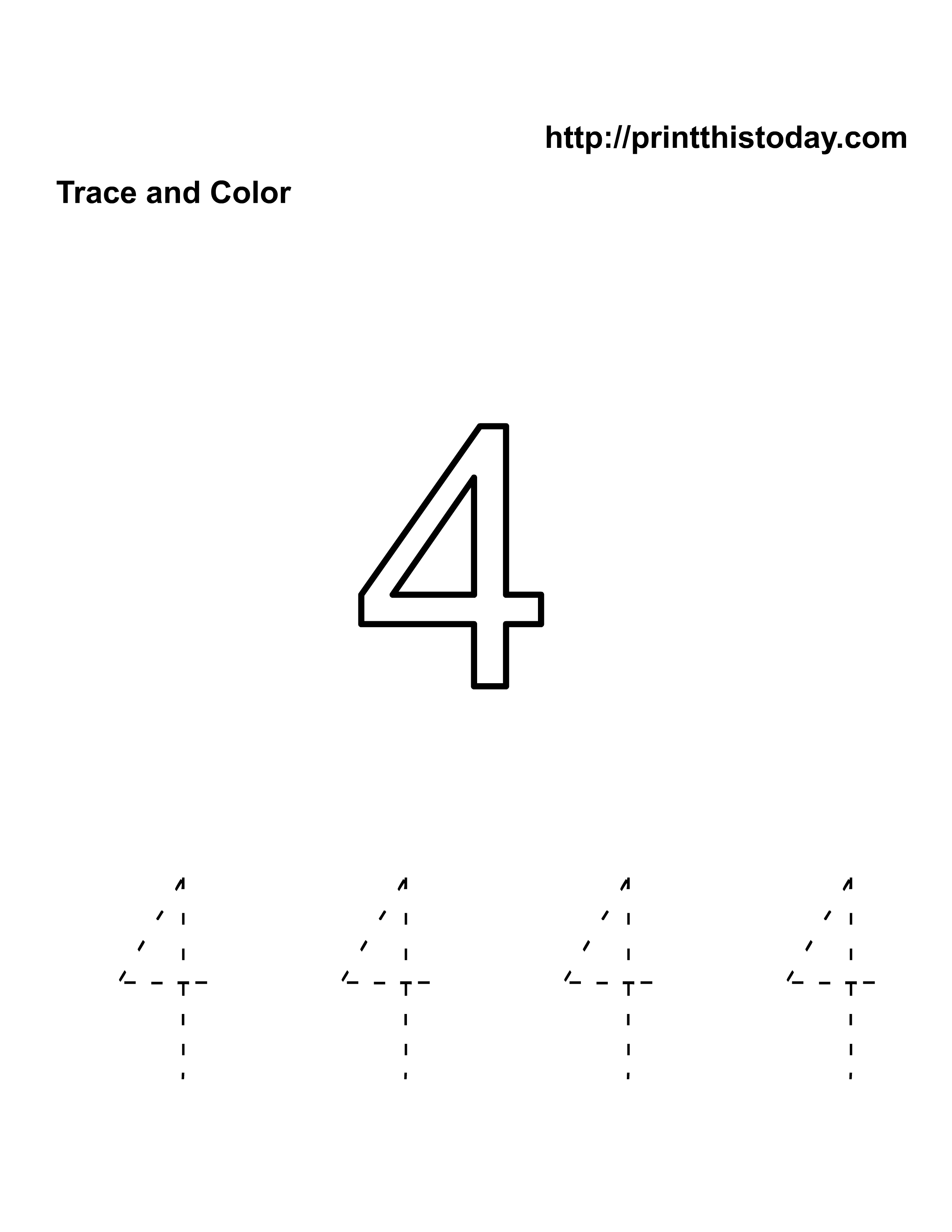 Number 4 Tracing Worksheets