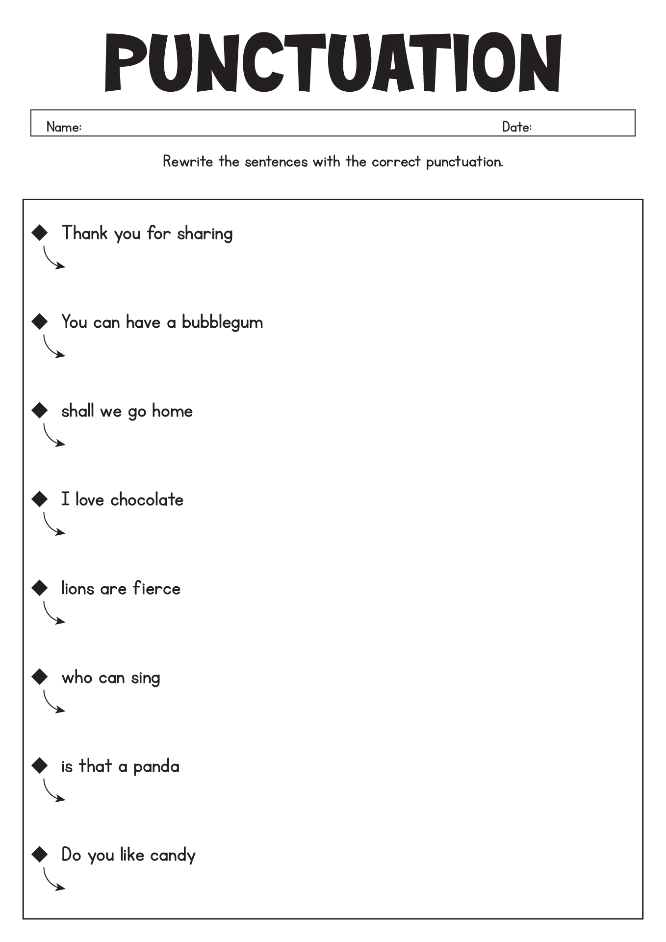 Punctuation Worksheets Grade 1