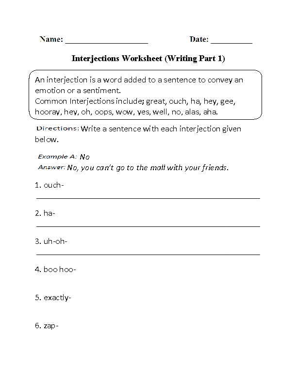 5th Grade Interjection Worksheets