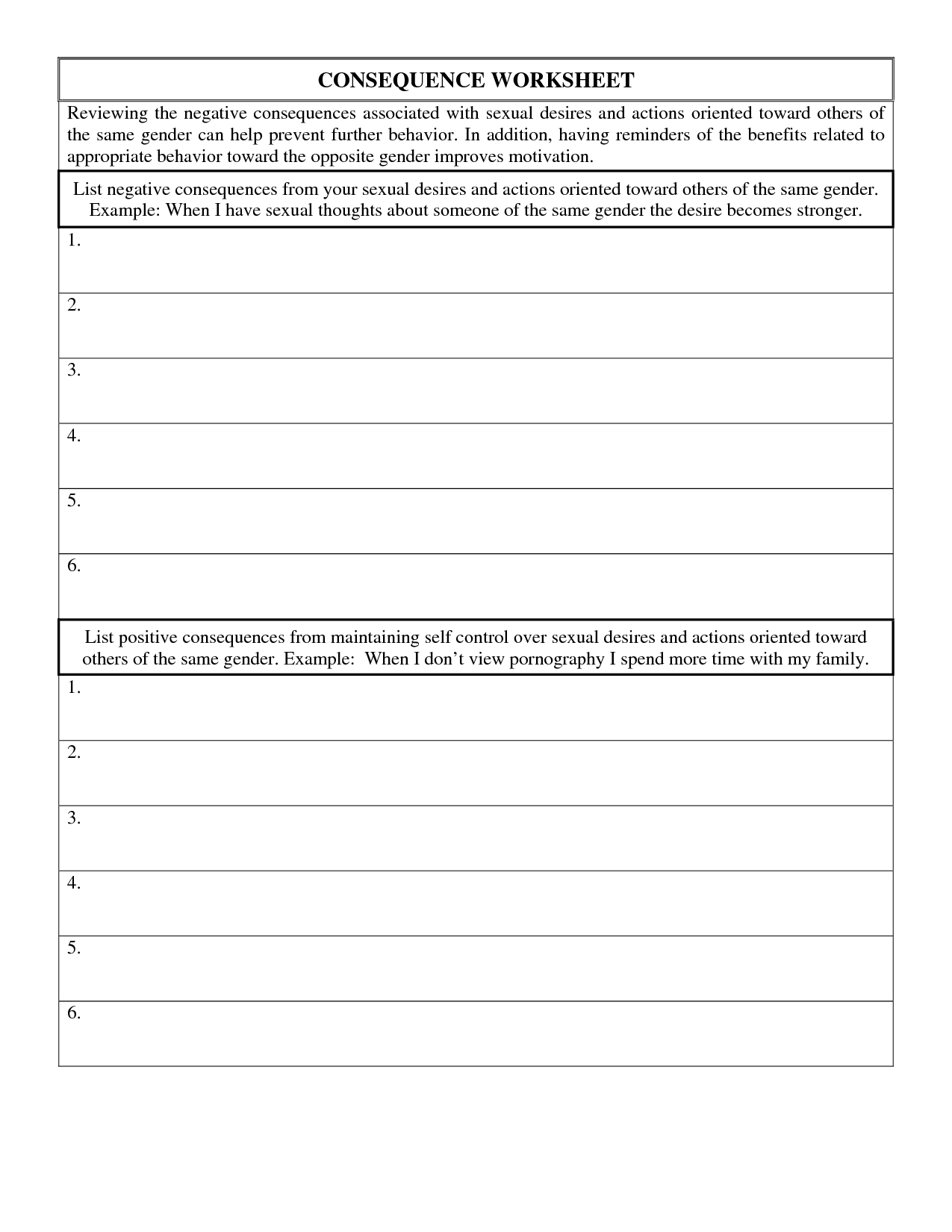 Behavior and Consequences Worksheets