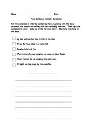 Main Idea Paragraph Writing Worksheet