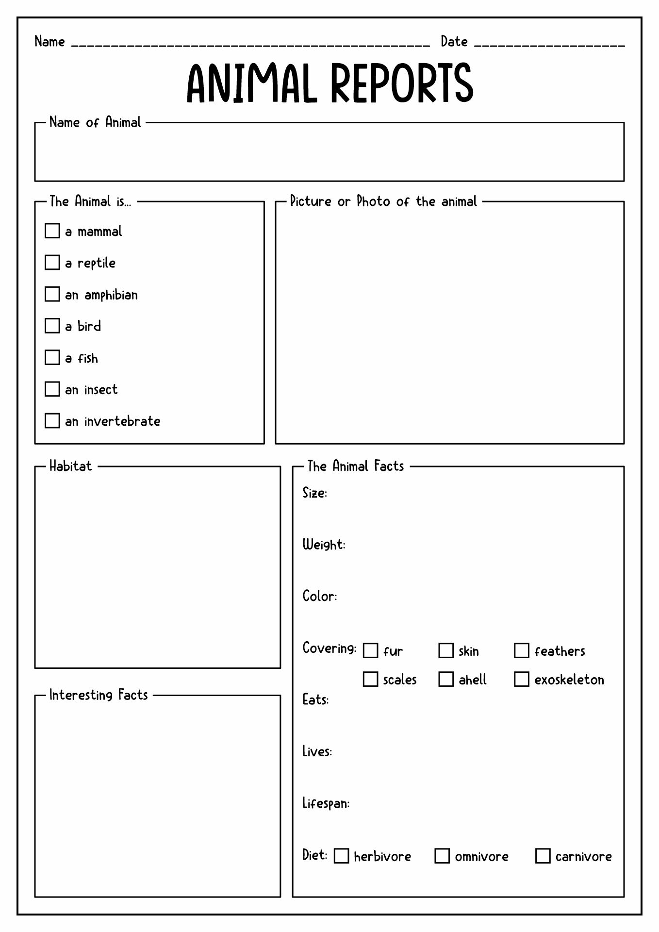 Printable Animal Report Template