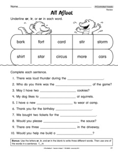 R Controlled Vowels Worksheet