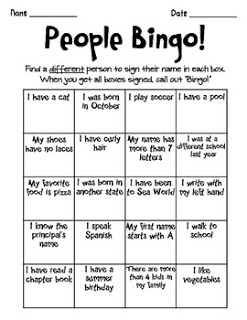 School People Bingo Activity