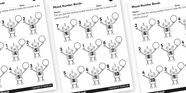 10 Number Bond Worksheets