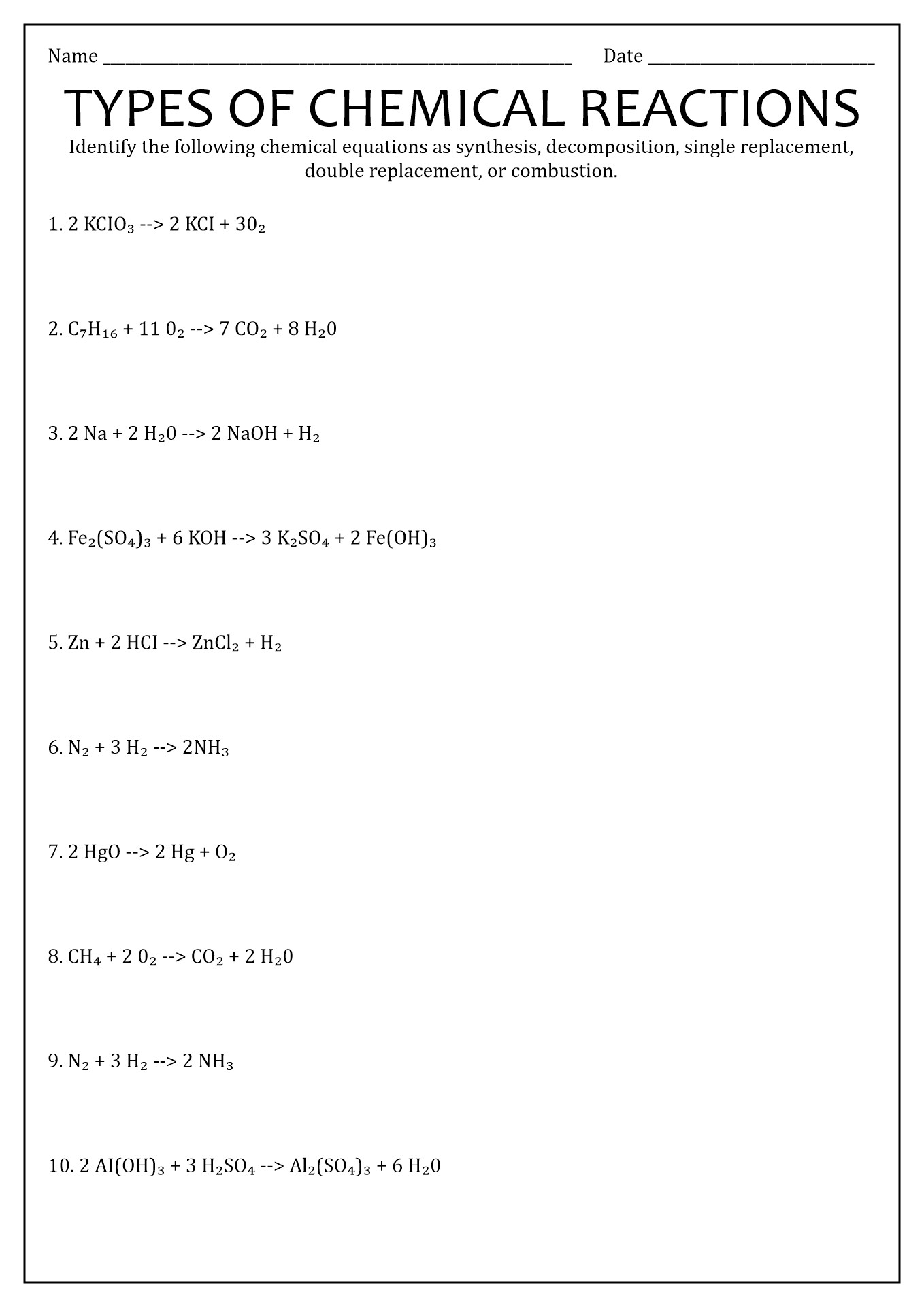 16 Types Chemical Reactions Worksheets Answers Free PDF At Worksheeto