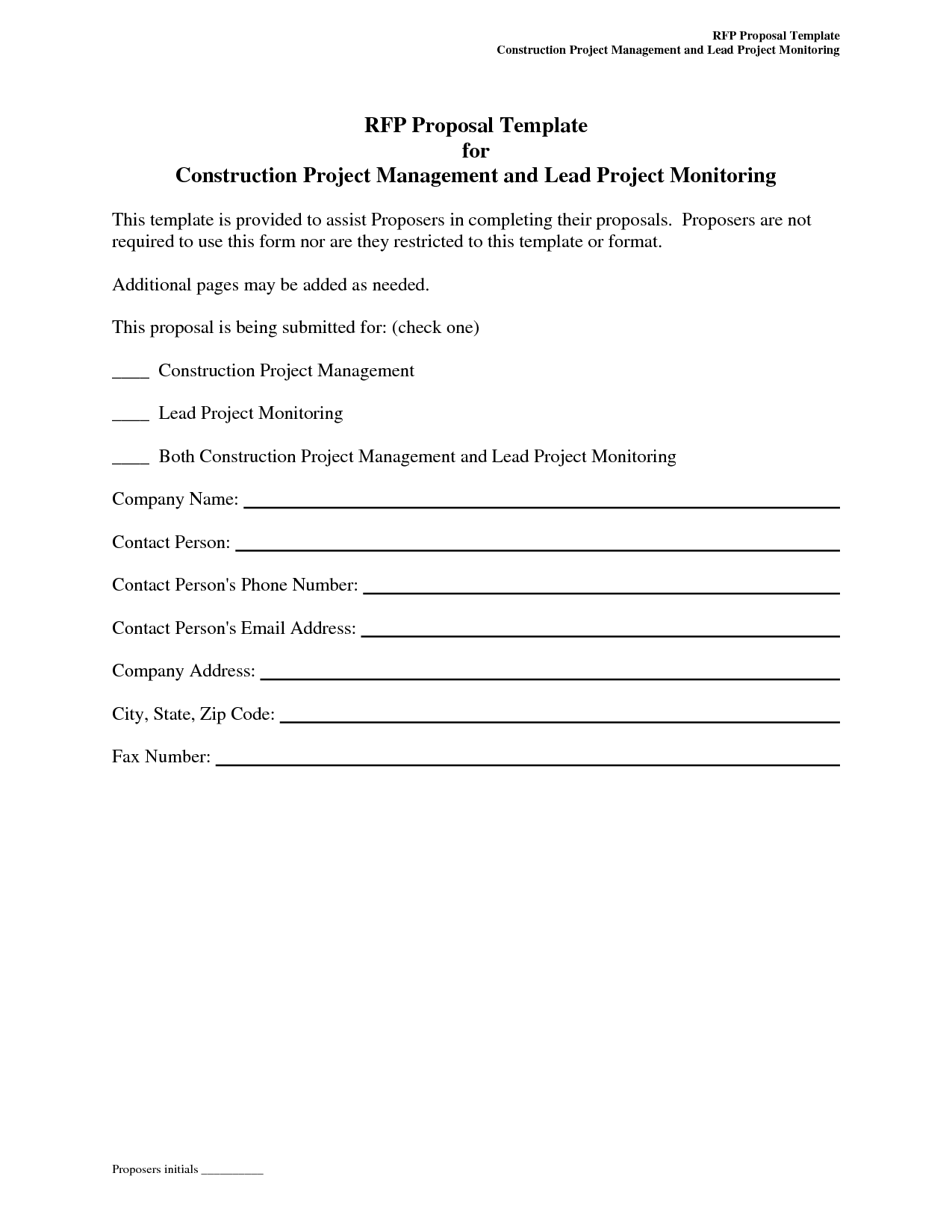 Construction Request for Proposal Template