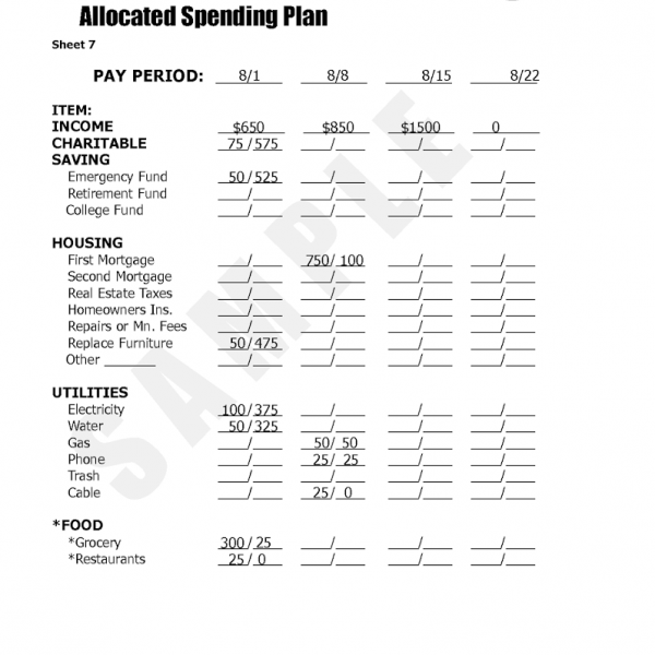 Dave Ramsey Allocated Spending Plan Budget