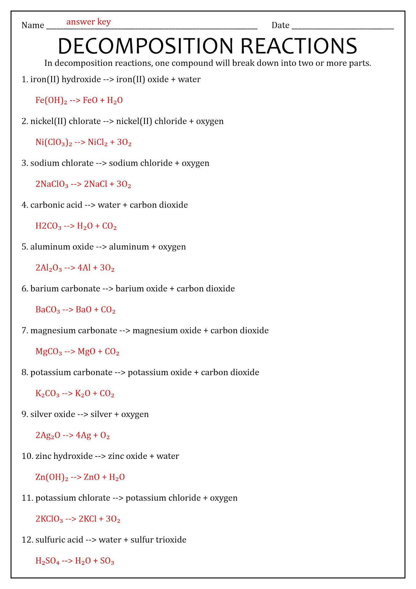 16 Types Chemical Reactions Worksheets Answers Free PDF At Worksheeto