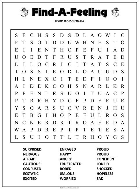 Feelings Word Search Puzzles Printable